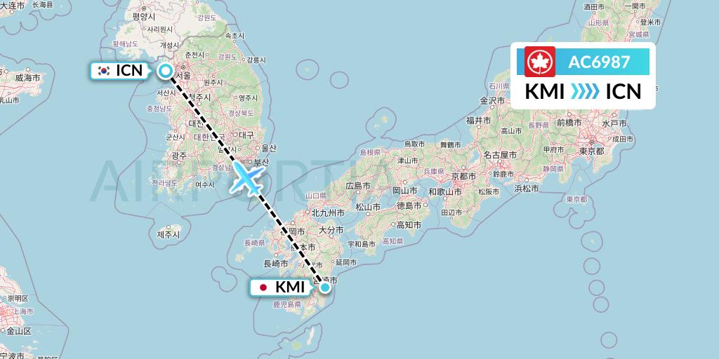 AC6987 Air Canada Flight Map: Miyazaki to Seoul