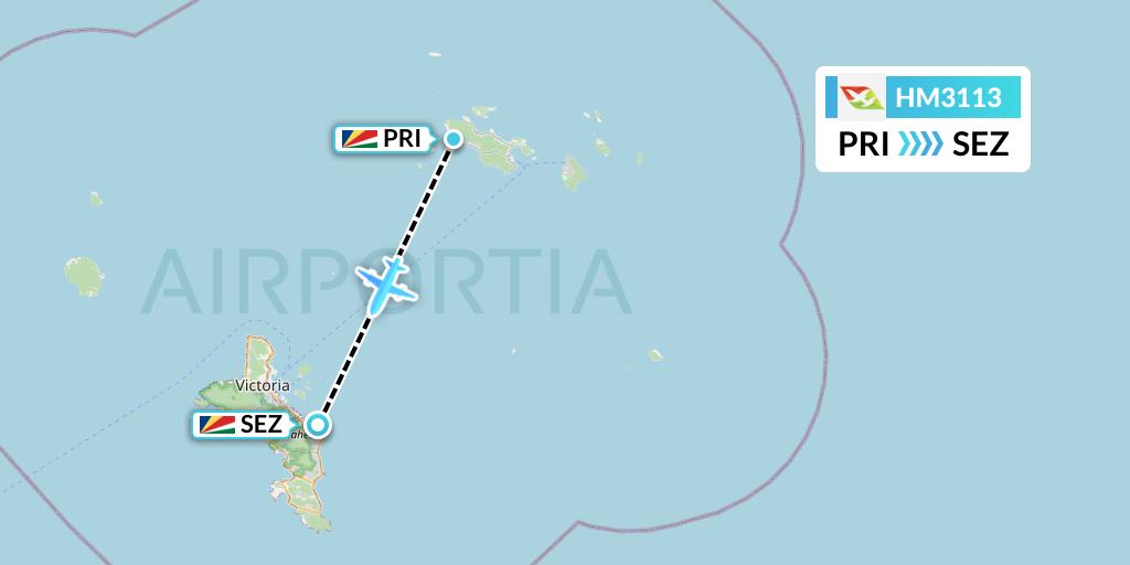 HM3113 Air Seychelles Flight Map: Praslin Island to Victoria