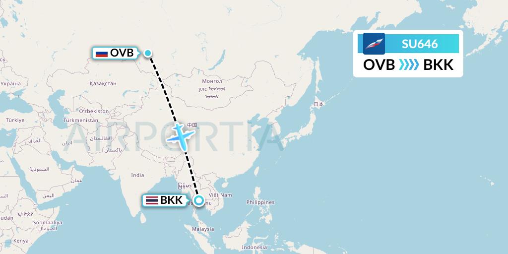 SU646 Aeroflot Flight Map: Novosibirsk to Bangkok