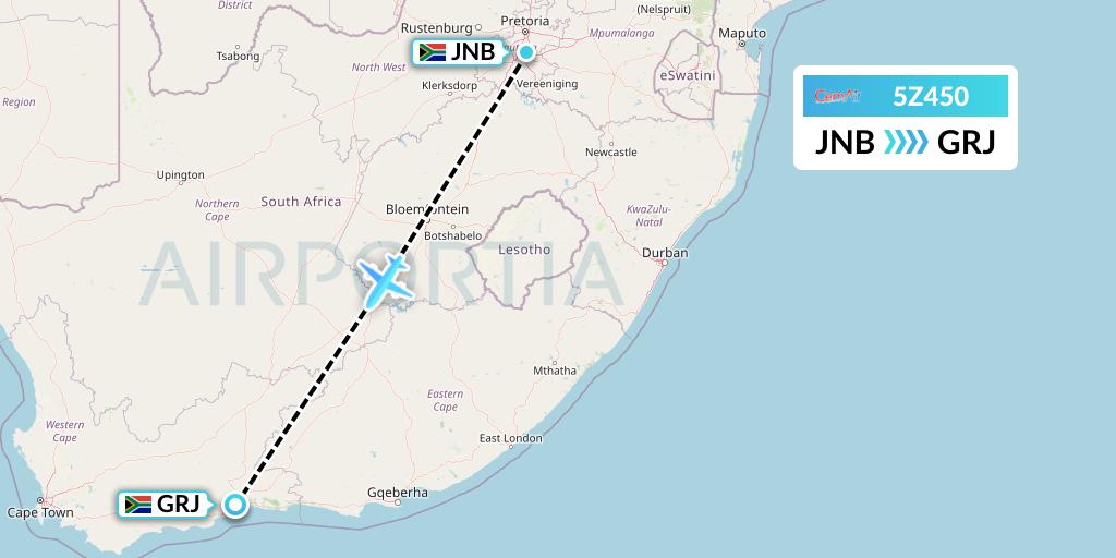 5Z450 CemAir Flight Map: Johannesburg to George
