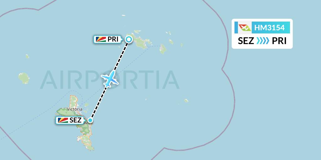 HM3154 Air Seychelles Flight Map: Victoria to Praslin Island
