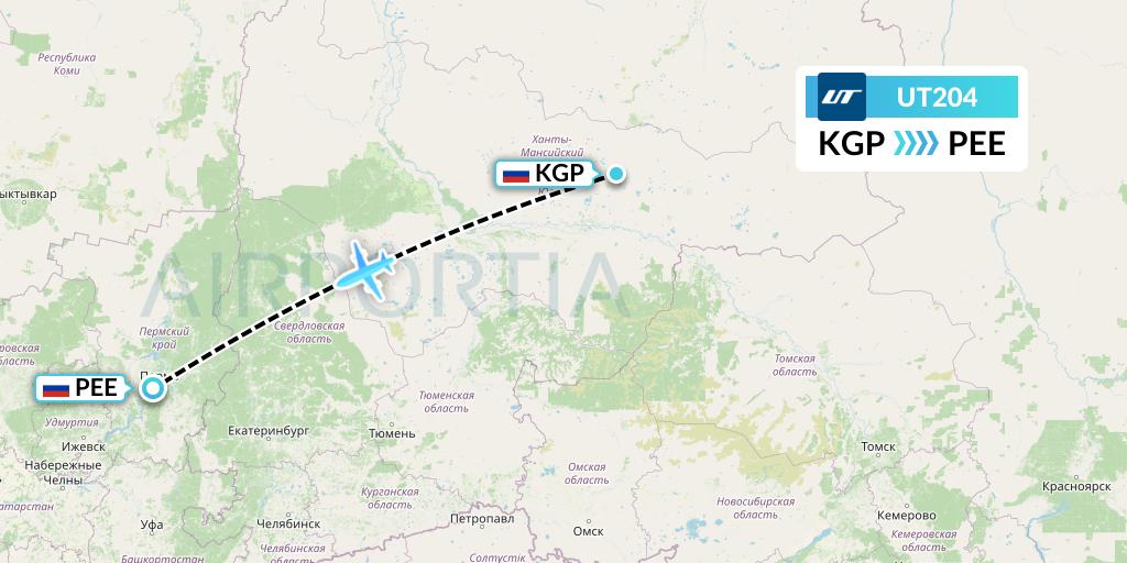 UT204 UTair Flight Map: Kogalym to Perm
