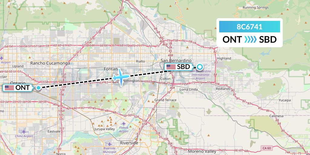 8C6741 Air Transport International Flight Map: Ontario to San Bernardino