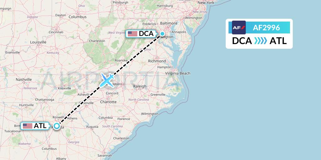AF2996 Air France Flight Map: Washington to Atlanta