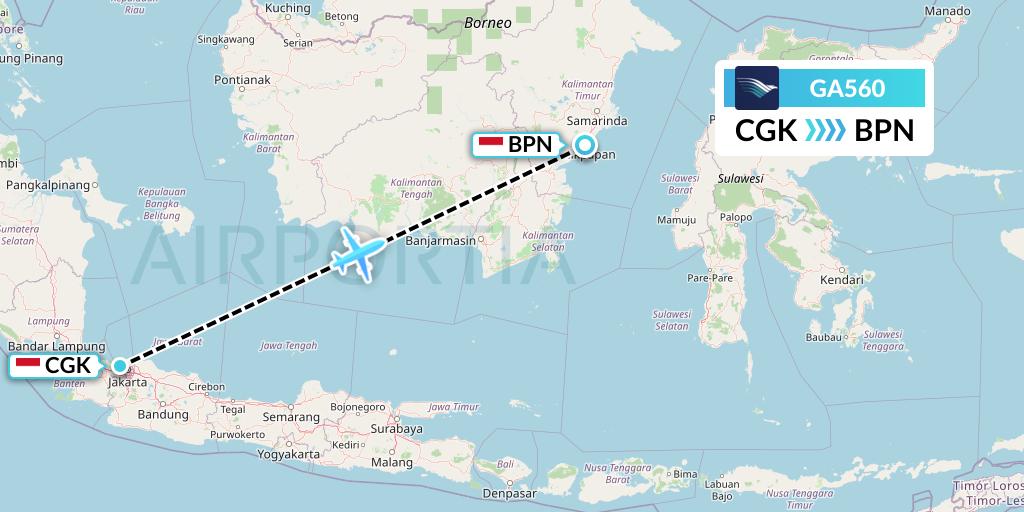 GA560 Garuda Indonesia Flight Map: Jakarta to Balikpapan