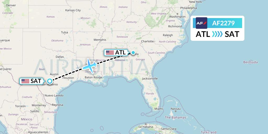 AF2279 Air France Flight Map: Atlanta to San Antonio