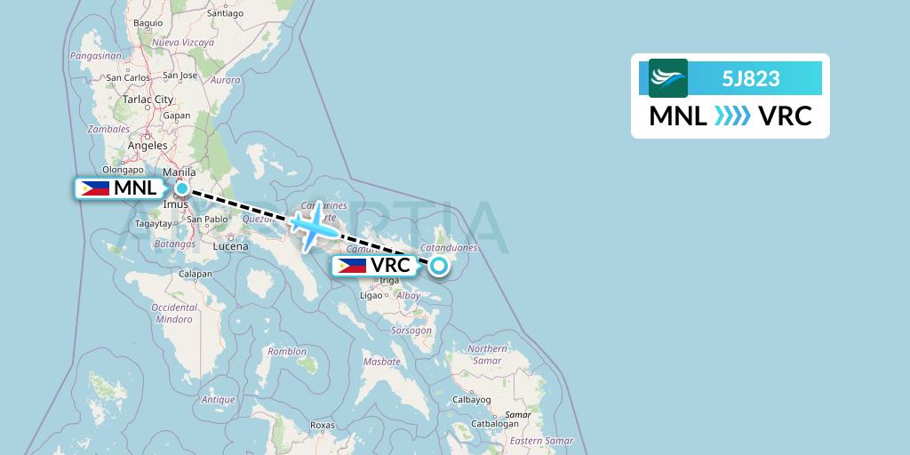 5J823 CEBU Pacific Air Flight Map: Manila to Virac
