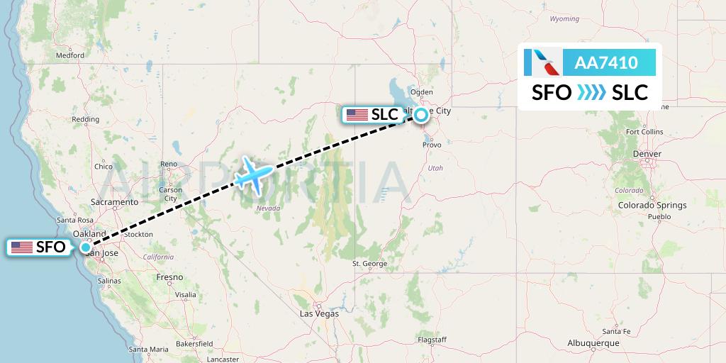 AA7410 American Airlines Flight Map: San Francisco to Salt Lake City