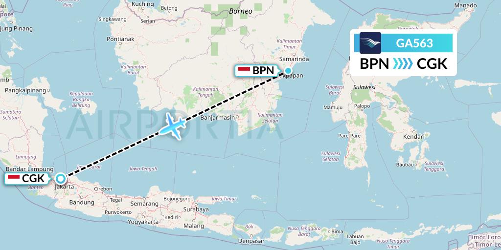 GA563 Garuda Indonesia Flight Map: Balikpapan to Jakarta