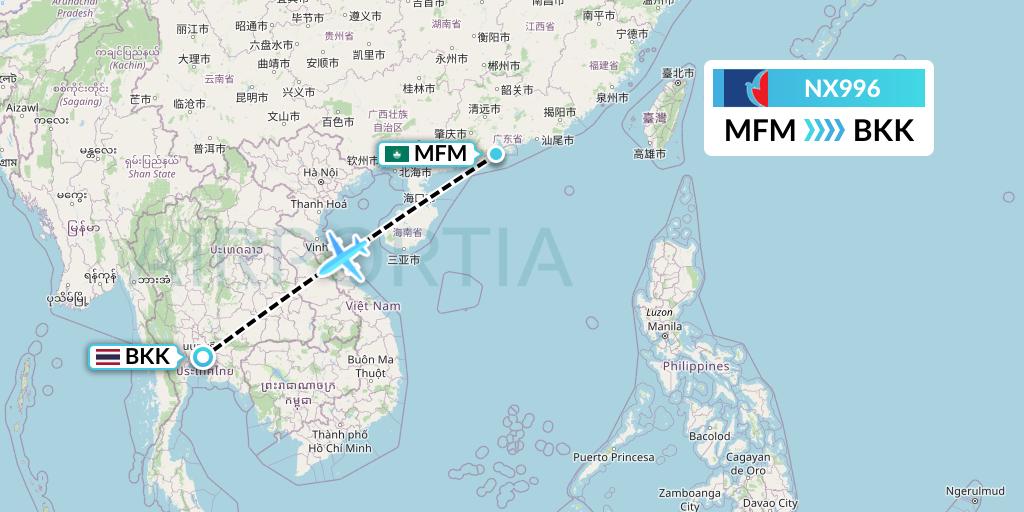 NX996 Air Macau Flight Map: Macau to Bangkok
