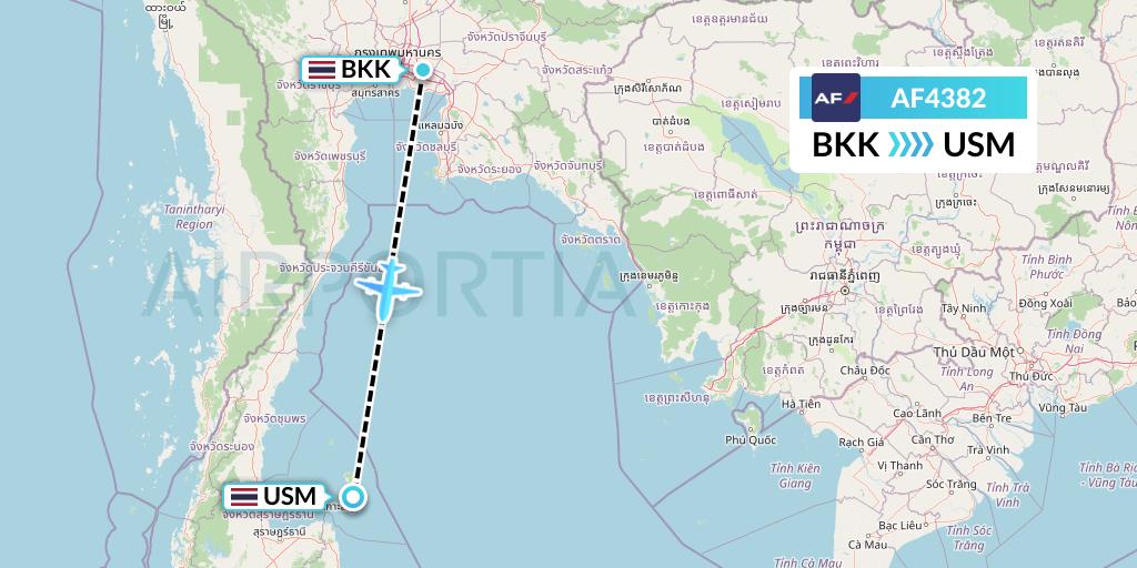 AF4382 Air France Flight Map: Bangkok to Koh Samui
