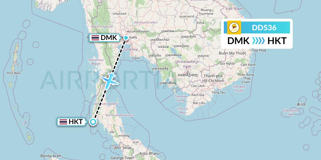 DD536 Nok Air Flight Map: Bangkok to Phuket
