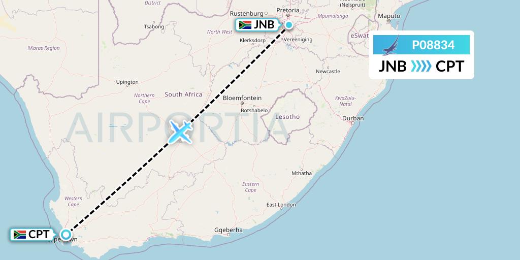 P08834 Proflight Air Services Flight Map: Johannesburg to Cape Town