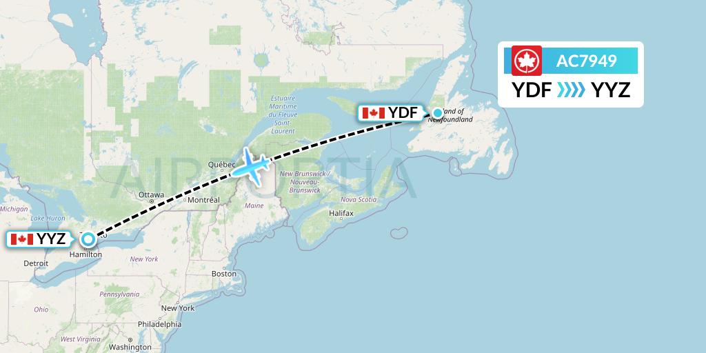 AC7949 Air Canada Flight Map: Deer Lake to Toronto
