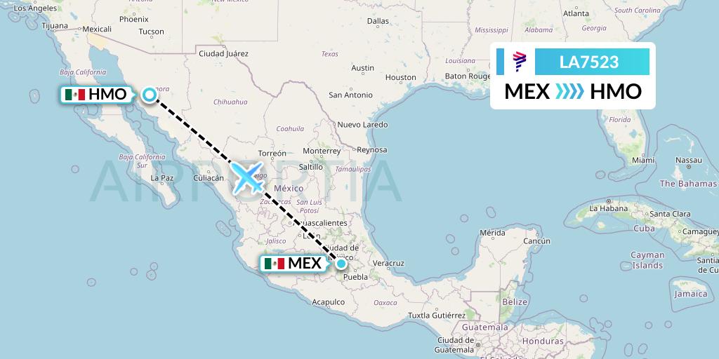 LA7523 LATAM Airlines Flight Map: Mexico City to Hermosillo