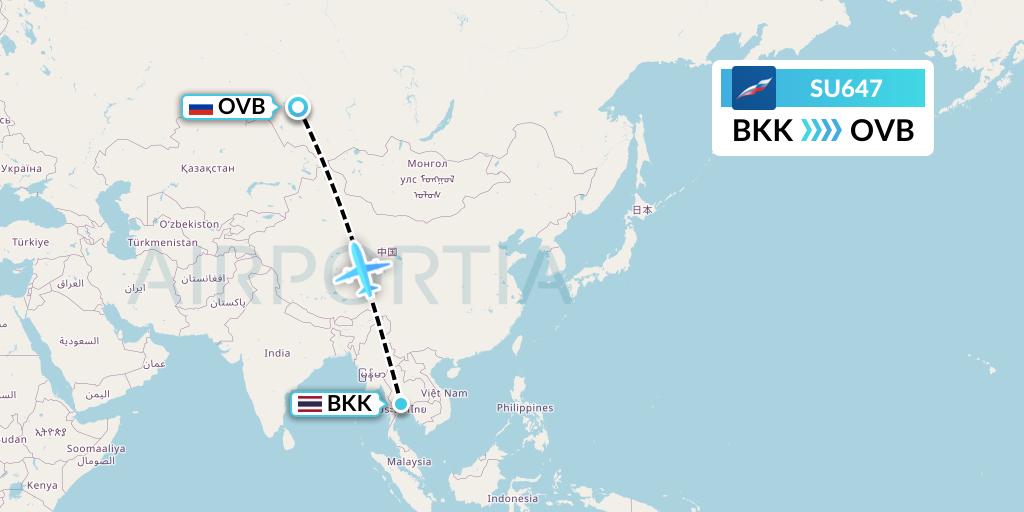 SU647 Aeroflot Flight Map: Bangkok to Novosibirsk