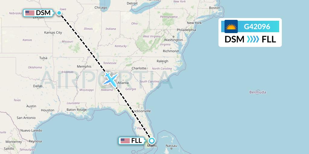 G42096 Allegiant Air Flight Map: Des Moines to Fort Lauderdale