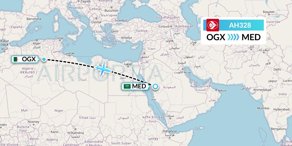 AH328 Air Algerie Flight Map: Ouargla to Medina