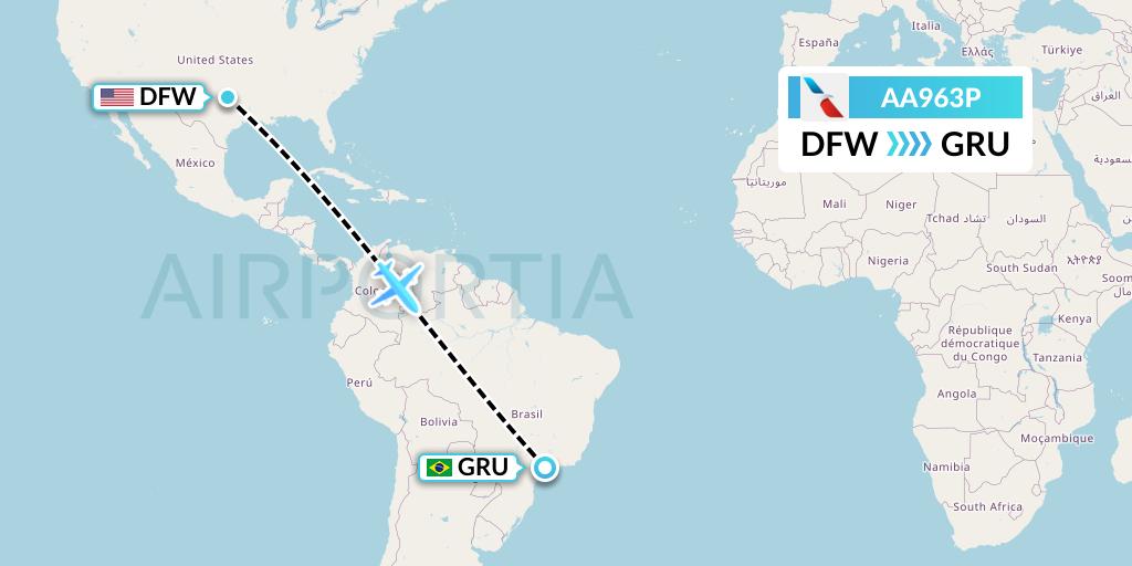 AA963P American Airlines Flight Map: Dallas to Sao Paulo