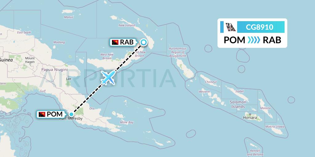 CG8910 Airlines PNG Flight Map: Port Moresby to Tokua