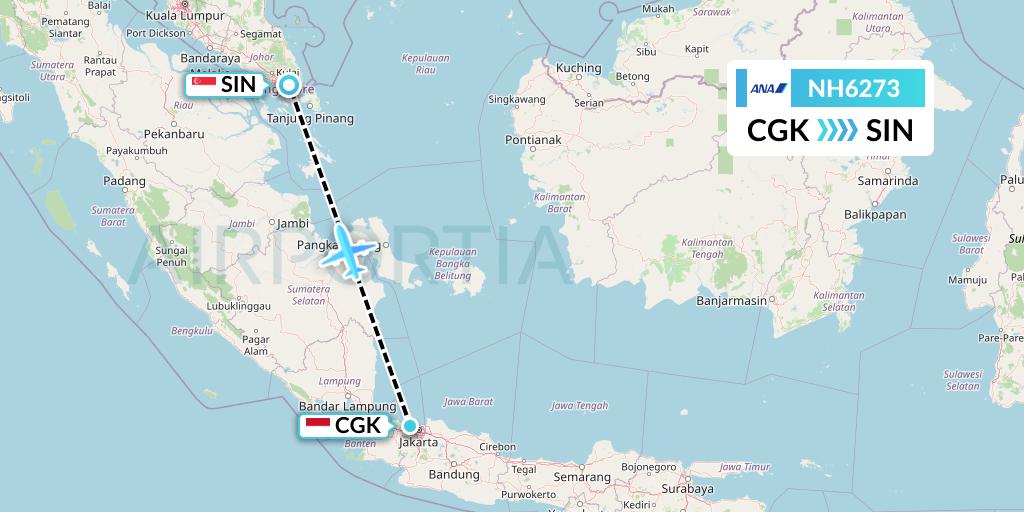 NH6273 All Nippon Airways Flight Map: Jakarta to Singapore