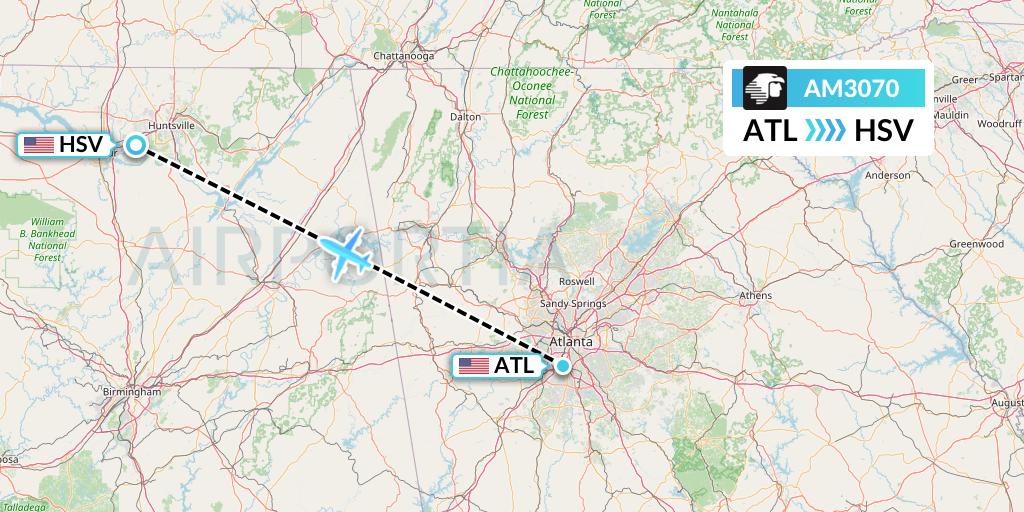 AM3070 Aeromexico Flight Map: Atlanta to Huntsville