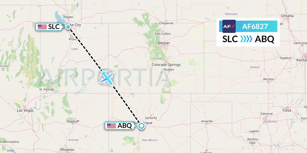 AF6827 Air France Flight Map: Salt Lake City to Albuquerque