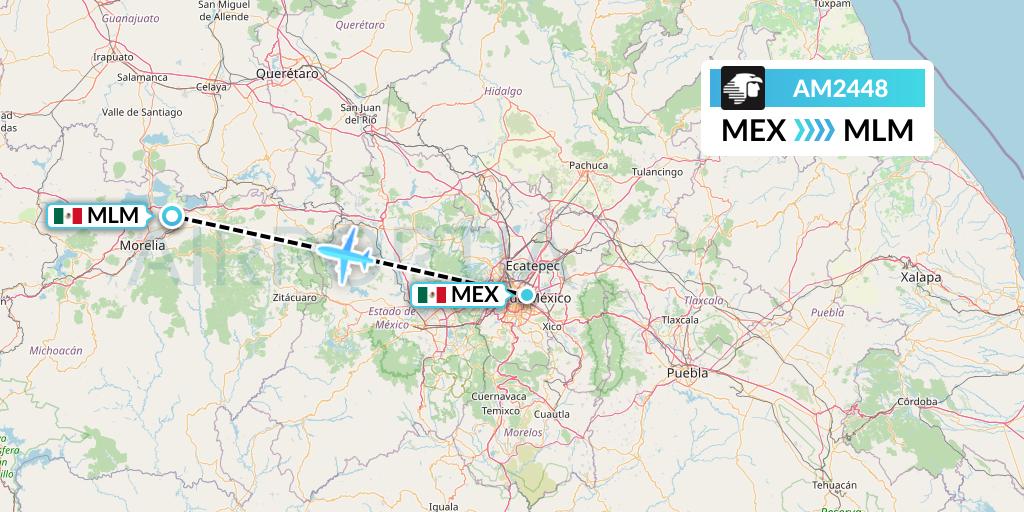 AM2448 Aeromexico Flight Map: Mexico City to Morelia