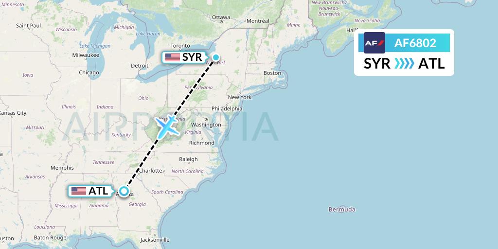 AF6802 Air France Flight Map: Syracuse to Atlanta