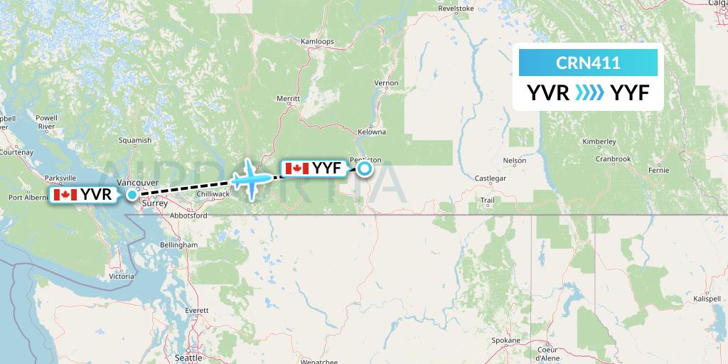 CRN411 Aerocaribbean Flight Map: Vancouver to Penticton