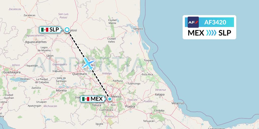 AF3420 Air France Flight Map: Mexico City to San Luis Potosi