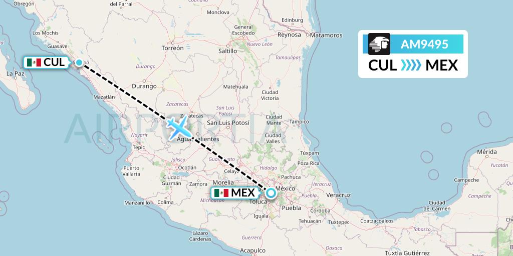 AM9495 Aeromexico Flight Map: Culiacan to Mexico City