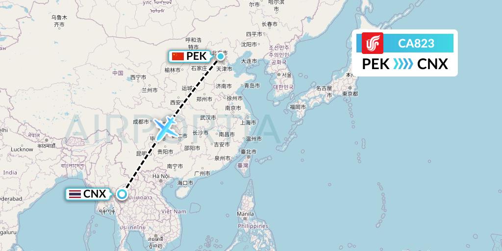 CA823 Air China Flight Map: Beijing to Chiang Mai