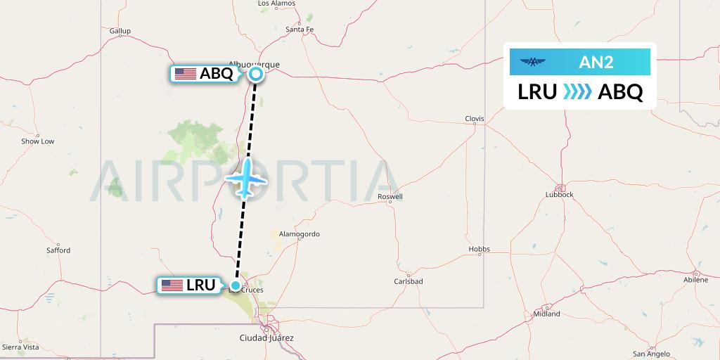 AN2 Advanced Air Flight Map: Las Cruces to Albuquerque