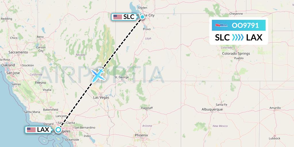 OO9791 SkyWest Airlines Flight Map: Salt Lake City to Los Angeles