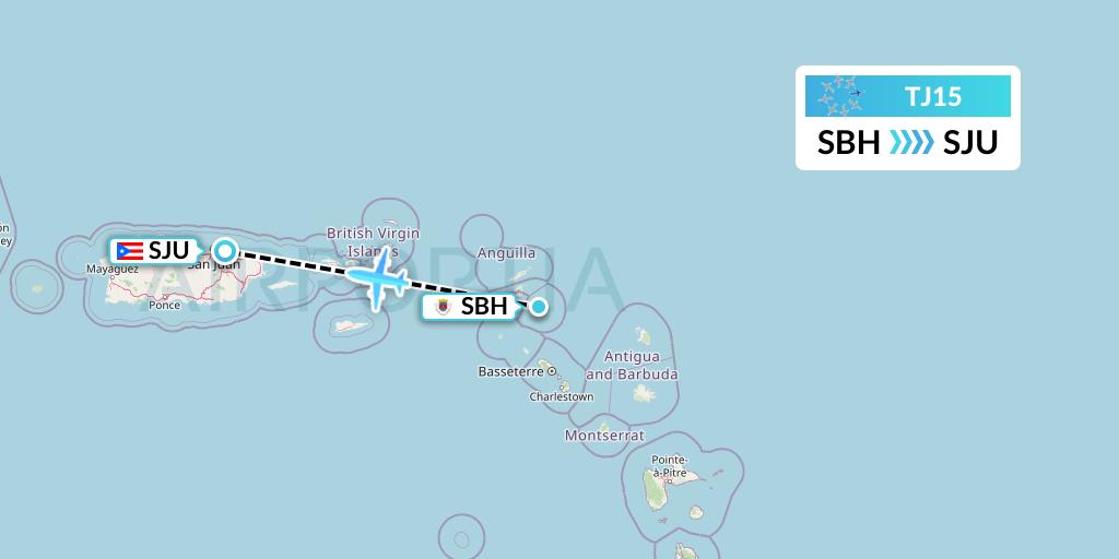 TJ15 Tradewind Aviation Flight Map: St. Jean to San Juan