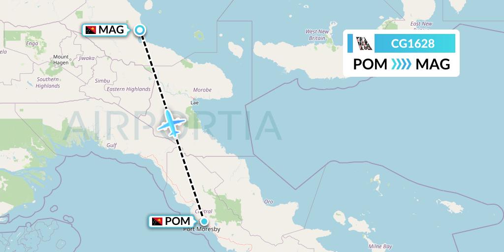CG1628 Airlines PNG Flight Map: Port Moresby to Madang