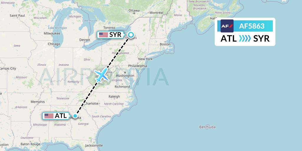 AF5863 Air France Flight Map: Atlanta to Syracuse