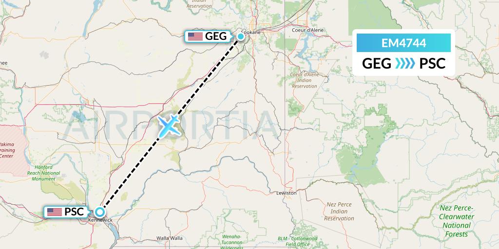 EM4744 Empire Airlines Flight Map: Spokane to Pasco