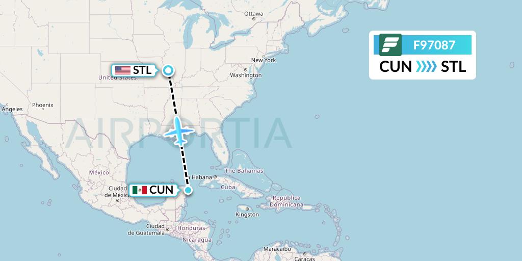 F97087 Frontier Airlines Flight Map: Cancun to St. Louis