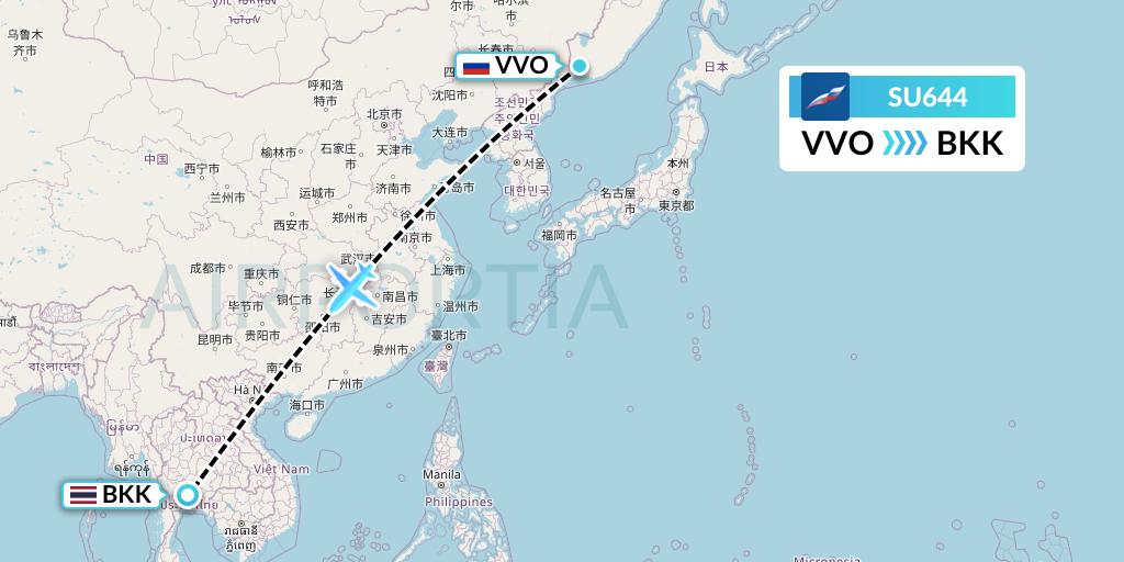 SU644 Aeroflot Flight Map: Vladivostok to Bangkok