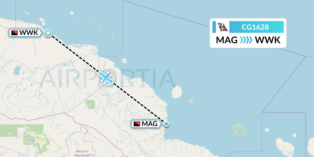 CG1628 Airlines PNG Flight Map: Madang to Wewak
