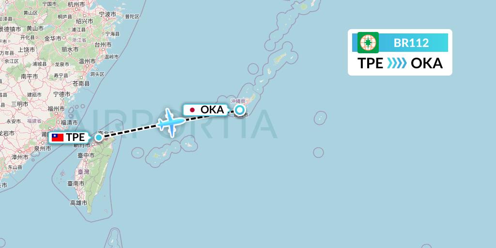 BR112 EVA Air Flight Map: Taipei to Naha