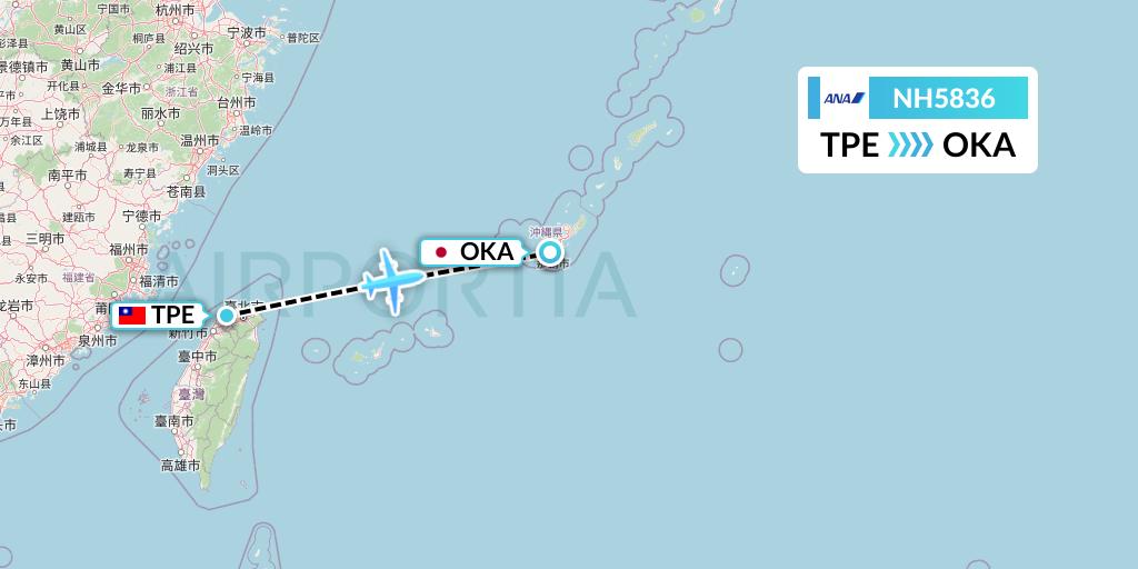 NH5836 All Nippon Airways Flight Map: Taipei to Naha