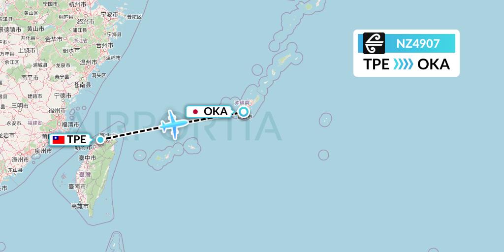 NZ4907 Air New Zealand Flight Map: Taipei to Naha