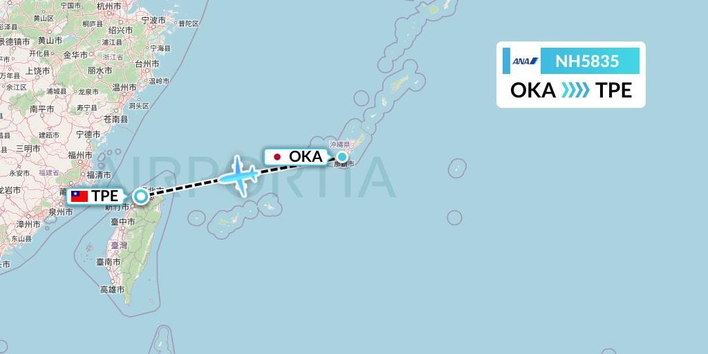 NH5835 All Nippon Airways Flight Map: Naha to Taipei