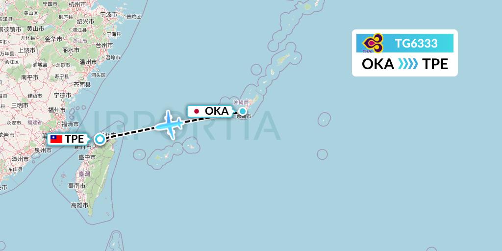 TG6333 Thai Airways Flight Map: Naha to Taipei