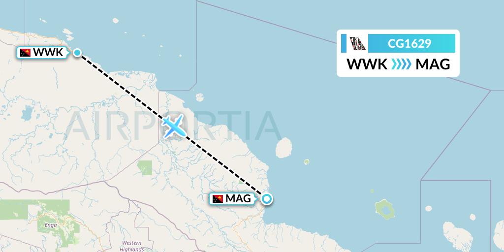 CG1629 Airlines PNG Flight Map: Wewak to Madang