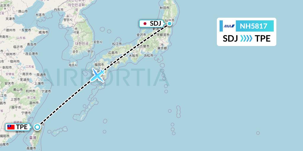 NH5817 All Nippon Airways Flight Map: Sendai to Taipei