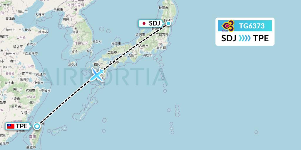 TG6373 Thai Airways Flight Map: Sendai to Taipei